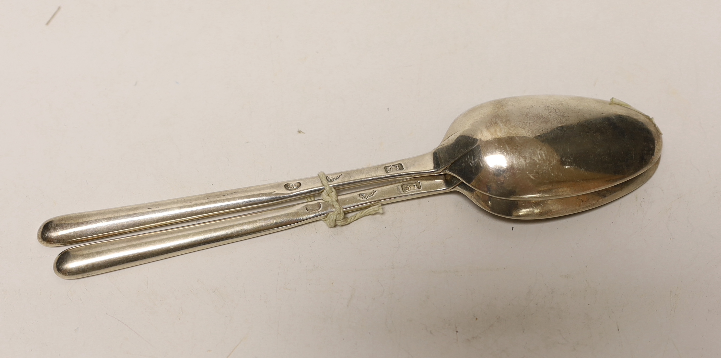 Two 18th century Irish silver combination marrow scoop spoons, maker IC, Dublin, circa 1770, 22.5cm, 136 grams.